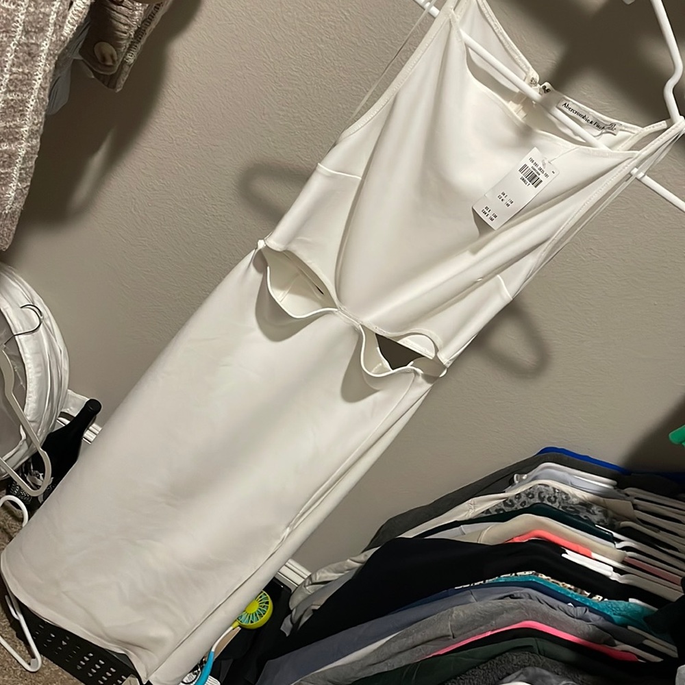 Abercrombie white body con midi dress with cutouts and high slit